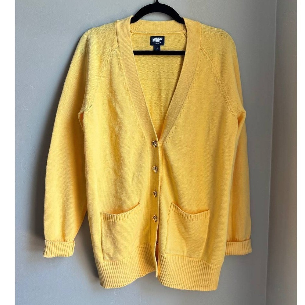 Lands End Butter Yellow Cardigan S Preppy Coastal Grandma Euro Summer Cotton